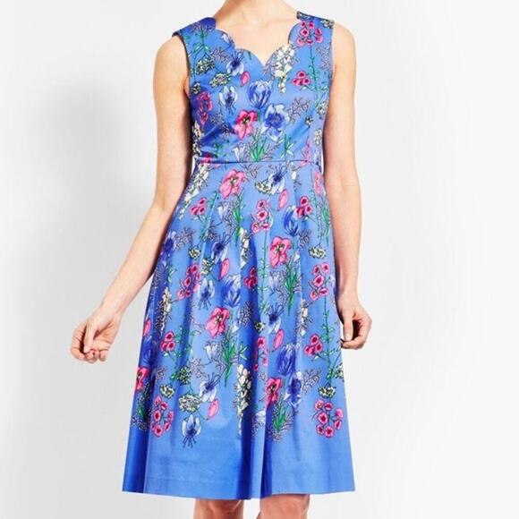 RSVP By Talbots Fit & Flare Blue Floral Cottagecore Dress w/ Scallop Neck Line - Picture 2 of 11